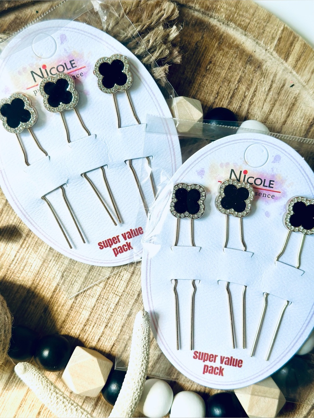 NWT Nicole  2 Packs of Black Clover Hair Pins -
